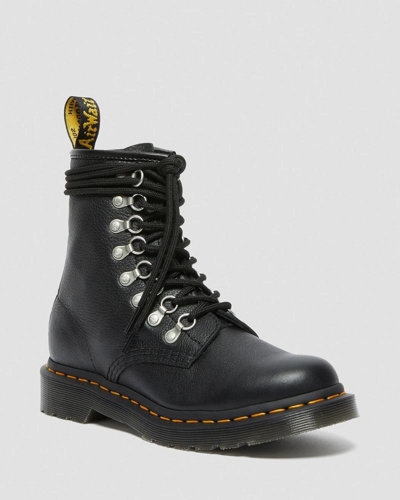 Black Women\'s Dr Martens 1460 Laced Virginia Leather Lace Up Boots | CA 168QMA